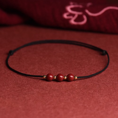 Natural Lucky Cinnabar Bead Blessing Bracelet Anklet