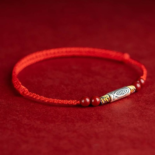925 Sterling Silver Koi Fish Cinnabar Wealth Bracelet Anklet