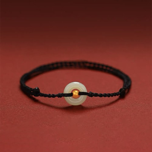 999 Gold Bead Peace Buckle Hetian Jade Bracelet Anklet