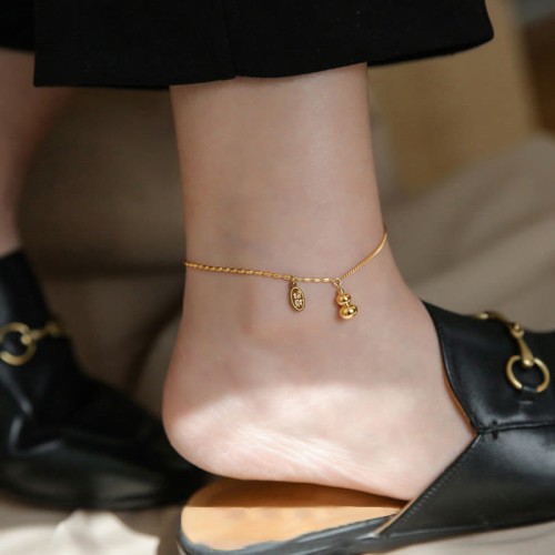 18k Gold Lucky Gourd Wealth Buckle Anklet