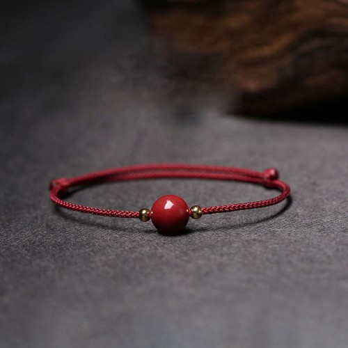 Natural Lucky Cinnabar Bead Blessing Bracelet Anklet