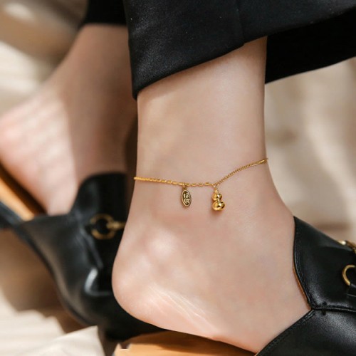 18k Gold Lucky Gourd Wealth Buckle Anklet