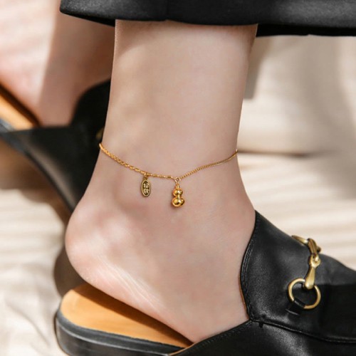 18k Gold Lucky Gourd Wealth Buckle Anklet