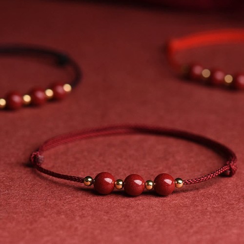 Natural Lucky Cinnabar Bead Blessing Bracelet Anklet