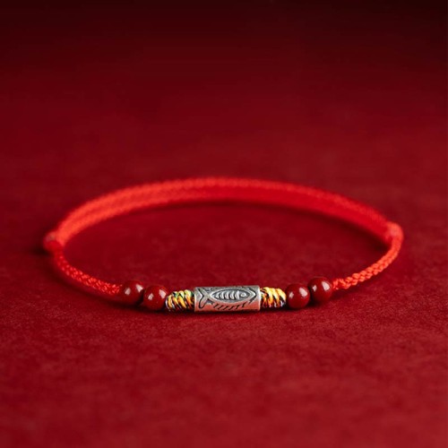 925 Sterling Silver Koi Fish Cinnabar Wealth Bracelet Anklet