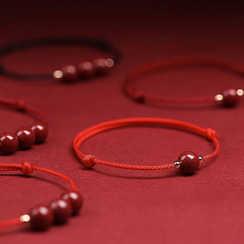 Natural Lucky Cinnabar Bead Blessing Bracelet Anklet