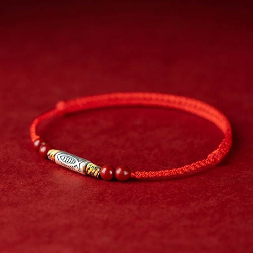 925 Sterling Silver Koi Fish Cinnabar Wealth Bracelet Anklet