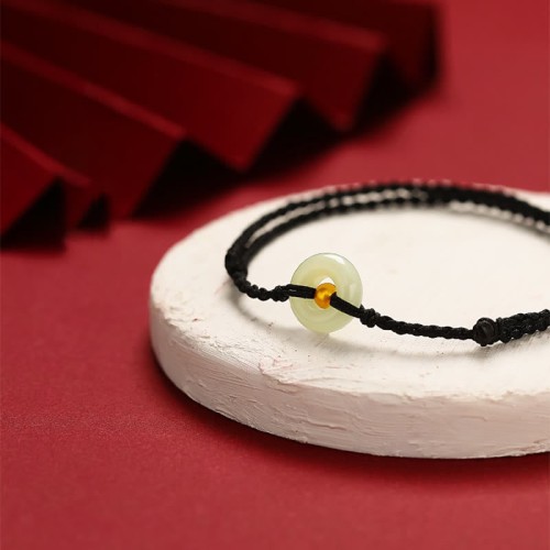 999 Gold Bead Peace Buckle Hetian Jade Bracelet Anklet