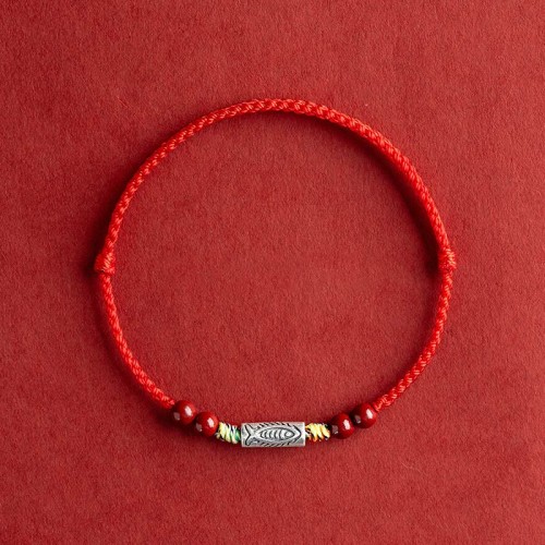 925 Sterling Silver Koi Fish Cinnabar Wealth Bracelet Anklet