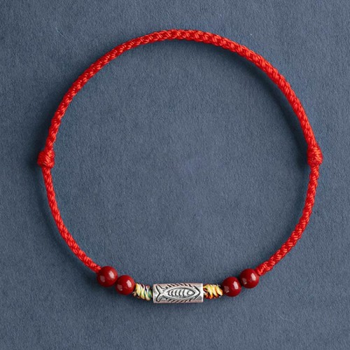 925 Sterling Silver Koi Fish Cinnabar Wealth Bracelet Anklet
