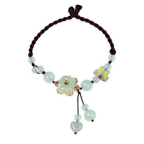 Flower Jade Butterfly Luck Abundance Anklet
