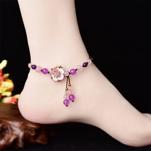 Natural Amethyst Rose Quartz Lucky Healing Anklet
