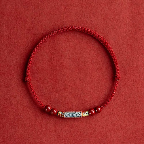 925 Sterling Silver Koi Fish Cinnabar Wealth Bracelet Anklet