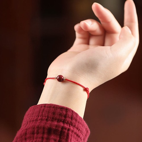 Natural Lucky Cinnabar Bead Blessing Bracelet Anklet