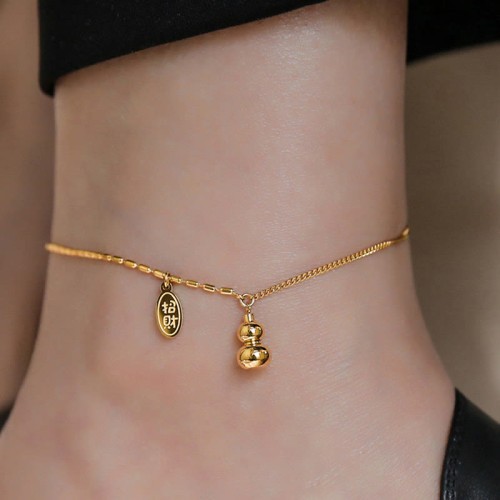 18k Gold Lucky Gourd Wealth Buckle Anklet