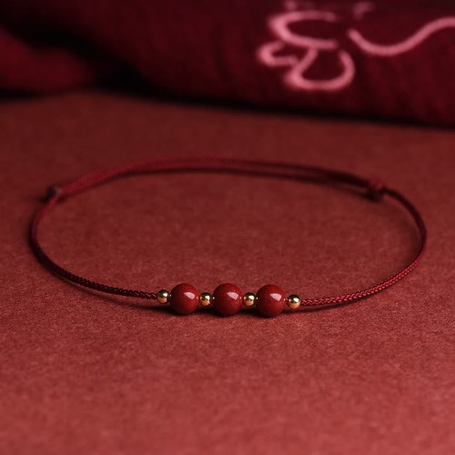 Natural Lucky Cinnabar Bead Blessing Bracelet Anklet