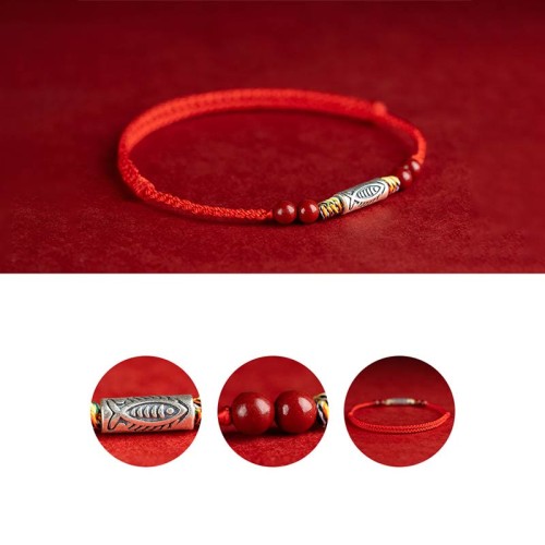 925 Sterling Silver Koi Fish Cinnabar Wealth Bracelet Anklet