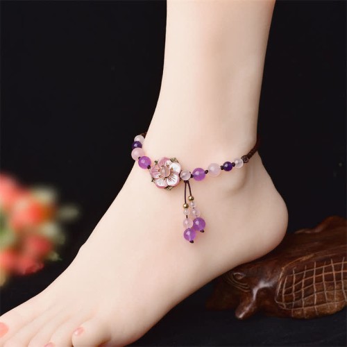 Natural Amethyst Rose Quartz Lucky Healing Anklet