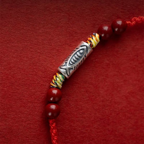 925 Sterling Silver Koi Fish Cinnabar Wealth Bracelet Anklet