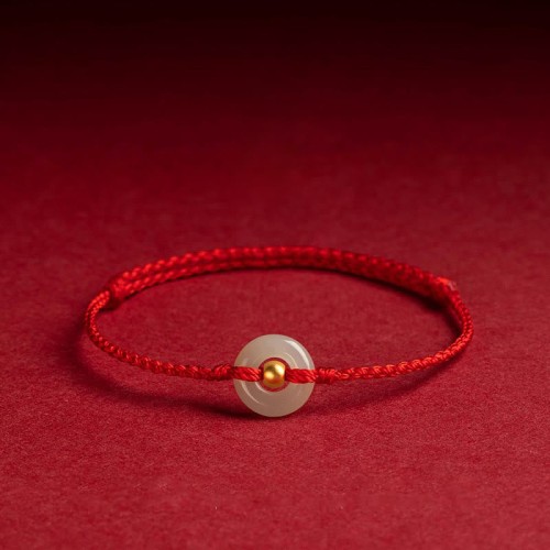 999 Gold Bead Peace Buckle Hetian Jade Bracelet Anklet