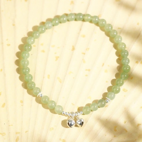 925 Sterling Silver Hetian Jade Prosperity Bell Anklet