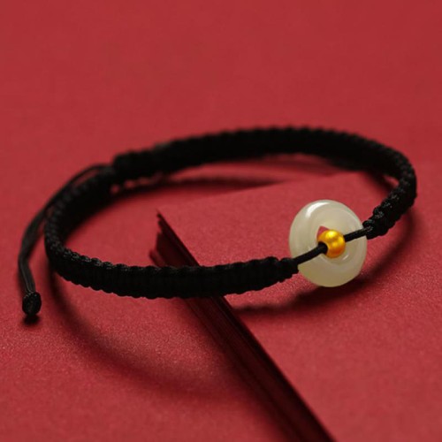 999 Gold Bead Peace Buckle Hetian Jade Bracelet Anklet