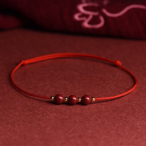 Natural Lucky Cinnabar Bead Blessing Bracelet Anklet