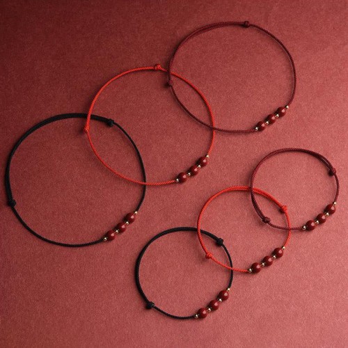 Natural Lucky Cinnabar Bead Blessing Bracelet Anklet