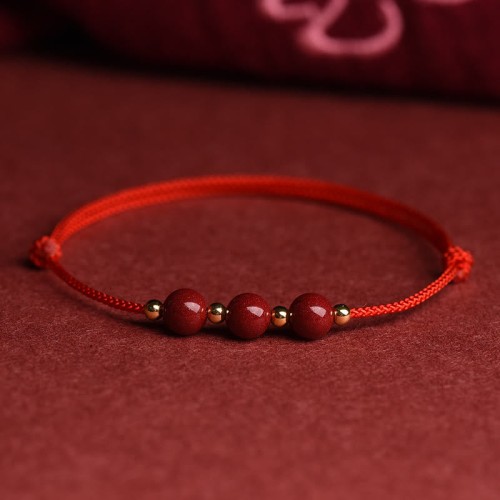 Natural Lucky Cinnabar Bead Blessing Bracelet Anklet