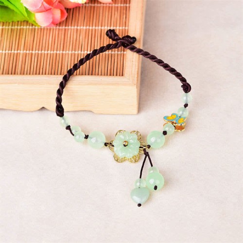 Flower Jade Butterfly Luck Abundance Anklet