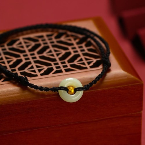 999 Gold Bead Peace Buckle Hetian Jade Bracelet Anklet
