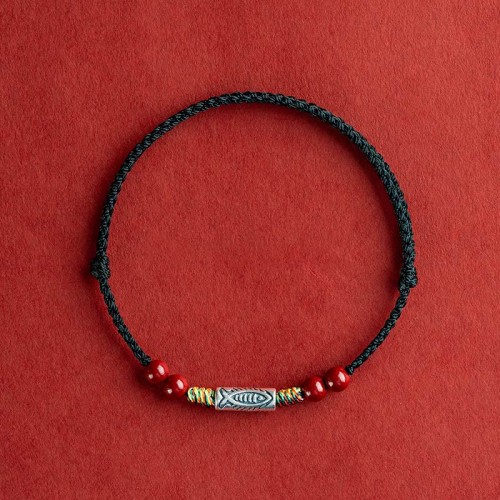 925 Sterling Silver Koi Fish Cinnabar Wealth Bracelet Anklet