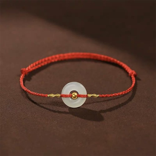 999 Gold Bead Peace Buckle Hetian Jade Bracelet Anklet