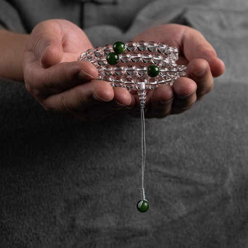 108 Beads White Crystal Jade Meditation Bracelet