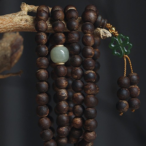 108 Mala Beads Agarwood Jade 999 Gold Peace Bracelet