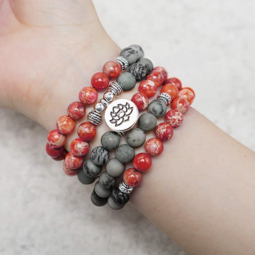 108 Mala Beads Sea Sediment Jasper Protection Bracelet
