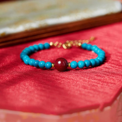 925 Silver Turquoise Cinnabar Purification Bracelet