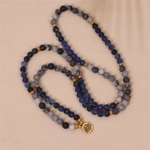 108 Mala Beads Sodalite Zebra Jasper Bracelet