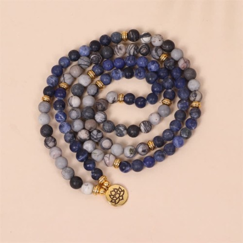 108 Mala Beads Sodalite Zebra Jasper Bracelet