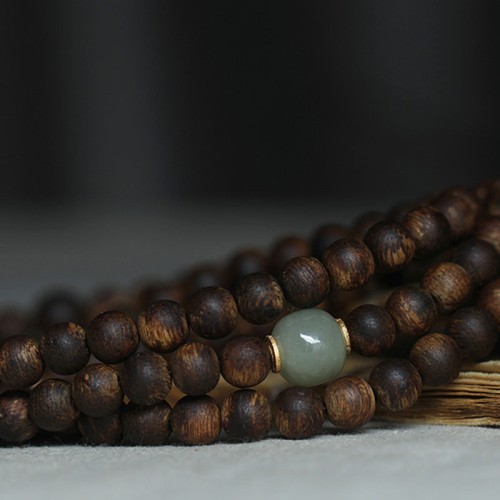 108 Mala Beads Agarwood Jade 999 Gold Peace Bracelet