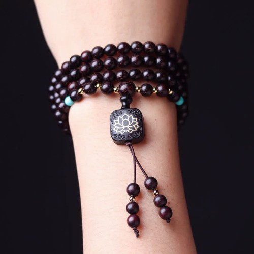 108 Mala Red Sandalwood Lotus Balance Bracelet