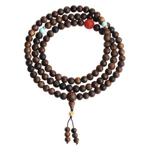 108 Mala Beads Agarwood Red Agate Turquoise Peace Bracelet