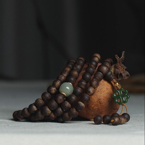 108 Mala Beads Agarwood Jade 999 Gold Peace Bracelet