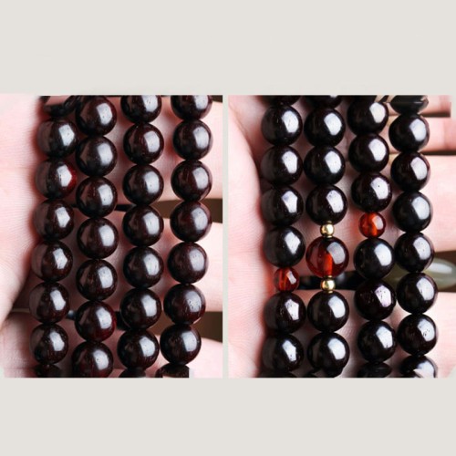 108 Mala Beads Small Leaf Red Sandalwood Amber Bracelet