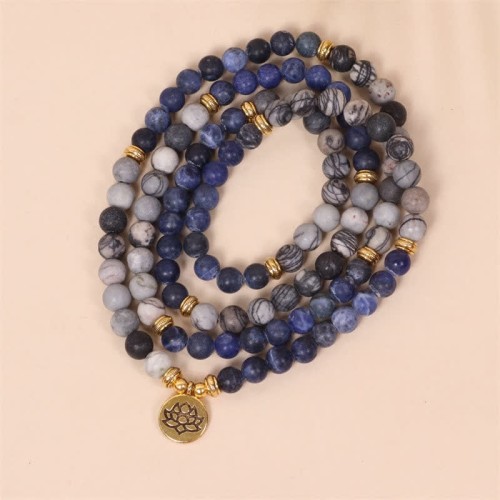 108 Mala Beads Sodalite Zebra Jasper Bracelet