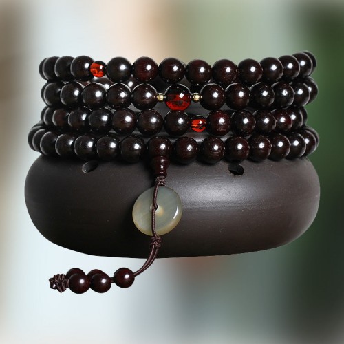 108 Mala Beads Small Leaf Red Sandalwood Amber Bracelet
