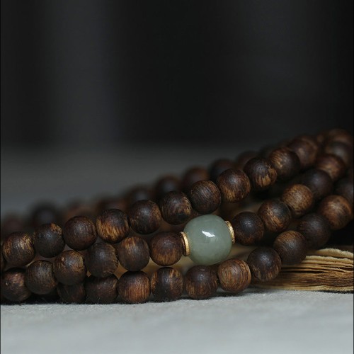 108 Mala Beads Agarwood Jade 999 Gold Peace Bracelet