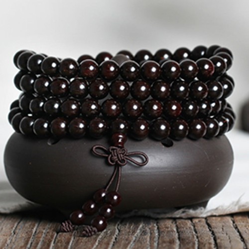 108 Mala Beads Small Leaf Red Sandalwood Amber Bracelet