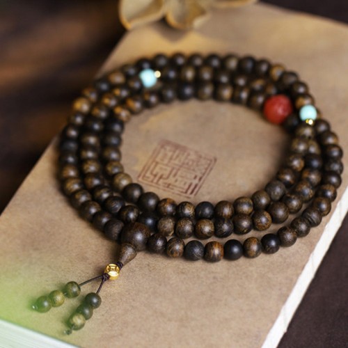 108 Mala Beads Agarwood Red Agate Turquoise Peace Bracelet