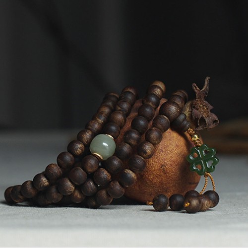 108 Mala Beads Agarwood Jade 999 Gold Peace Bracelet